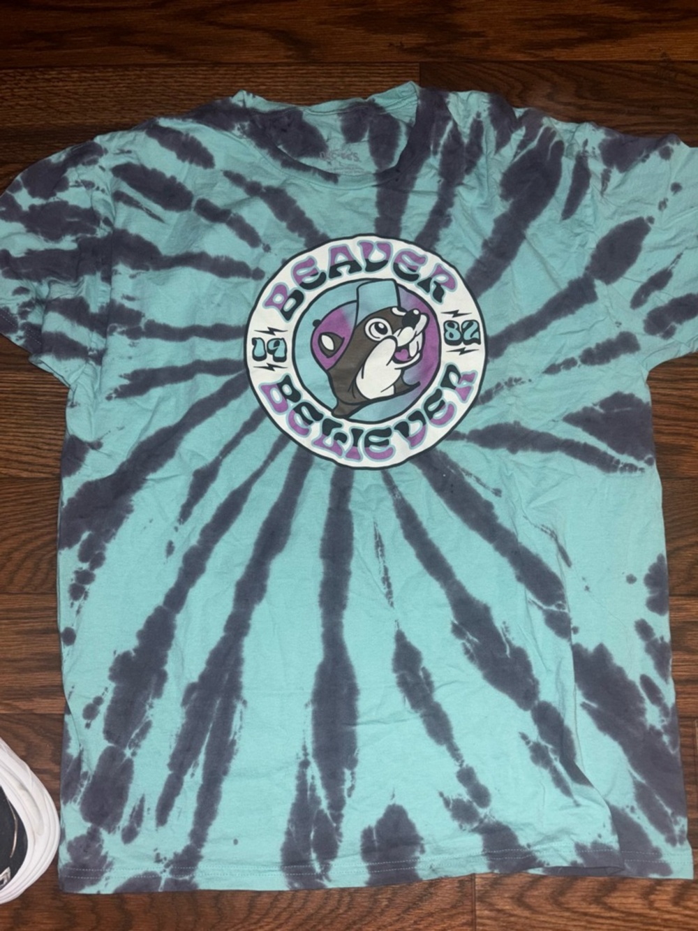 Buc-ee's Beaver Believer Blue/Purple Tie-Dye Size Large Short Sleeve Hippie